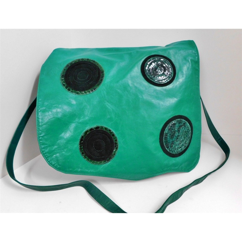 Carlos Falchi Vintage Green‎ Retro Leather Flap XL Crossbody Bag